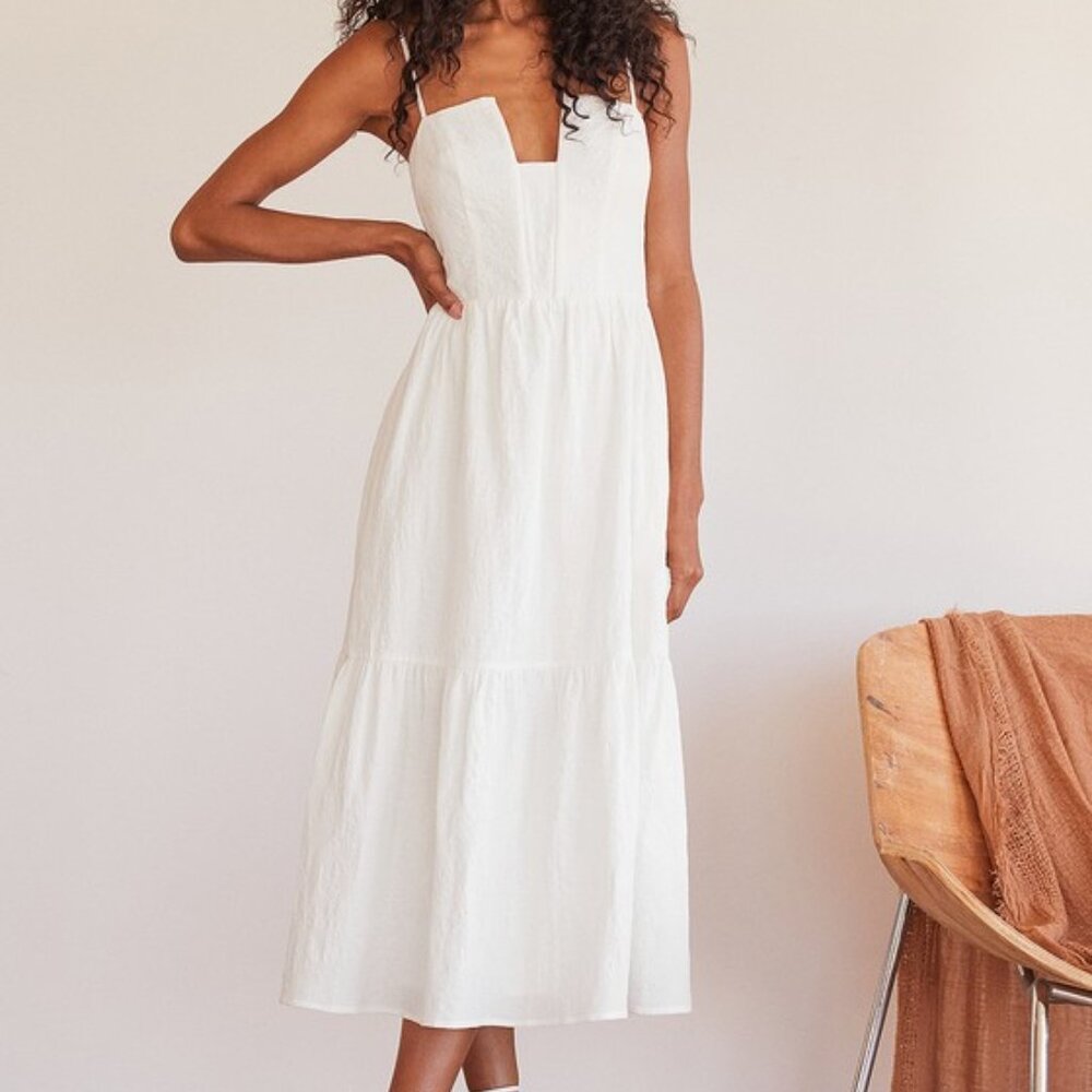 Lulus Simplicity And Sweetness White Sleeveless Tiered Midi Dress - Size L